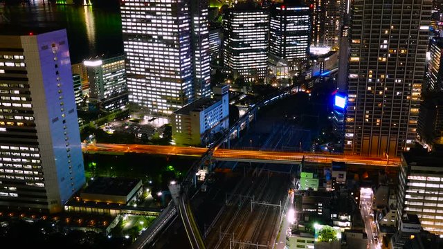 東京夜景　タイムラプス　鉄道　様々な交通機関が交差する大都会