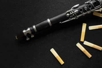 details clarinet and reeds isolated on a white background