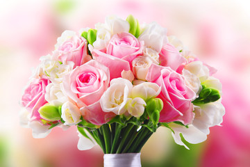 Composition with bouquet of freshly cut flowers
