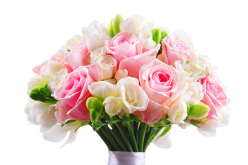 Composition with bouquet of freshly cut flowers