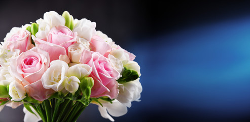 Composition with bouquet of freshly cut flowers