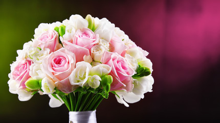 Composition with bouquet of freshly cut flowers