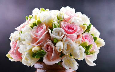 Composition with bouquet of freshly cut flowers