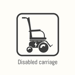 Design concept of electric wheelchair, disabled carriage icon. Can use for website and mobile website and application. Vector illustration. White background.