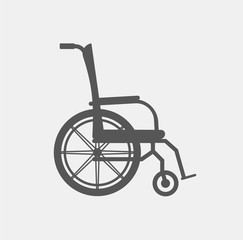 Design concept of manual wheelchair, disabled carriage. Can use for website and mobile website and application. Vector illustration. White background.
