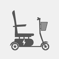 Design concept of electric wheelchair, disabled carriage. Can use for website and mobile website and application. Vector illustration. White background.