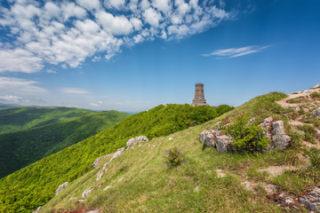 Fototapeta na wymiar Liberty monument of Shipka / Magnificent panoramic view of the Shipka National Monument (Liberty Monument), Balkans, Bulgaria