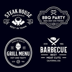 Fototapeta premium Steak House, barbecue, bbq party, restaurant logo templates. Collection elements for grill menu design.