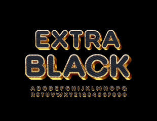Vector Estra Black and Golden Alphabet with Pattern. Luxury Uppercase Font. Set of 3D elegant Letters and Numbers