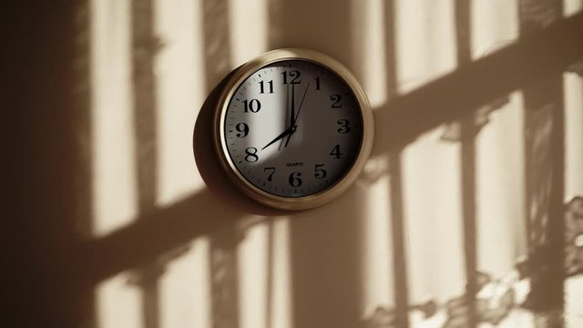 Wall clock ticking showing eight hours, timelapse