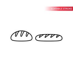 Bread loaf and french bread baguette thin line icon set. Bread black outline vector set. Editable stroke.  