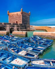 Garden poster Morocco essaouira morocco port blue boats
