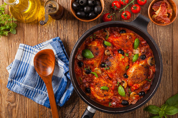 Traditionally made chicken in tomato sauce cacciatore.