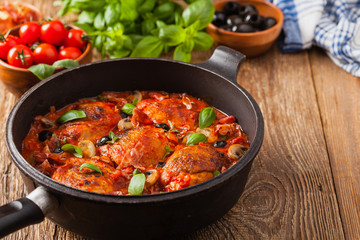 Traditionally made chicken in tomato sauce cacciatore.