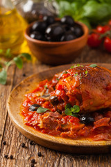 Traditionally made chicken in tomato sauce cacciatore.