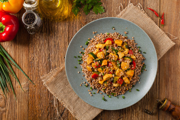 Buckwheat with chicken and vegetables.