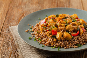 Buckwheat with chicken and vegetables.