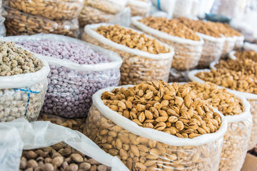 Dried food products sold at the Siab Bazaar  in Samarkand