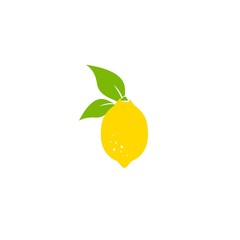 Lemon with leaves. Flat cartoon icon isolated on white. citrus fruit. Flat vector illustration.
