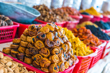 Dried food products sold at the Siab Bazaar in Samarkand