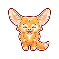 Laughing fennec fox with paws on its belly. Cute kawaii cartoon character. Funny emotion and face expression. Isolated on white background