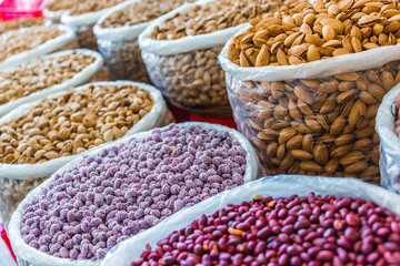 Dried food products sold at the Siab Bazaar  in Samarkand