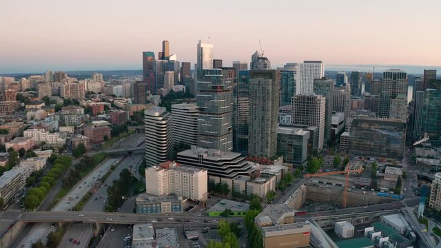 Aerial Perspective Over Interstate 5 in Downtown Seattle Washington