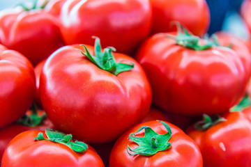 Fresh organic tomatoes on the street stall