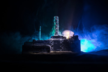 Creative artwork decoration. Chernobyl nuclear power plant at night. Layout of abandoned Chernobyl...