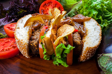 vegetarian vegan hamburger bread with sesame