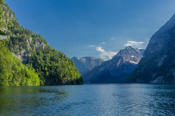 Fototapeta premium Beautiful exploration tour along the Berchtesgaden Alpine foothills. - Schoenau am Koenigsee.