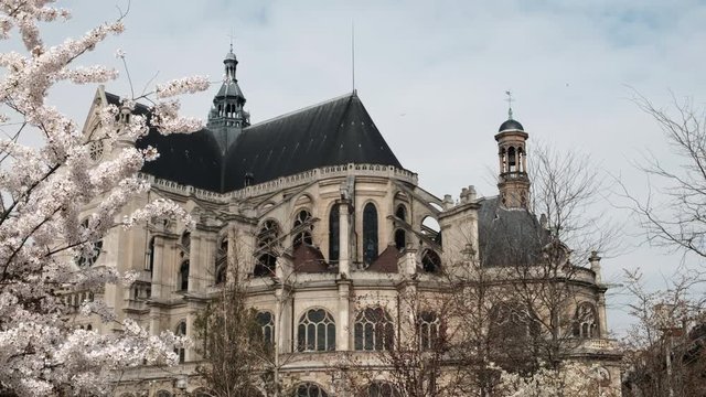 Spring in France, a beautiful old cathedral. Architecture Saint-Eustache Paris France