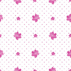 Seamless Polka Dot Texture with lily flowers.White background