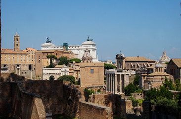 Obraz premium view of Basilica di Santa Maria in Ara coeli and Altare della Patria from the courtyard, Rome, Italy, summer