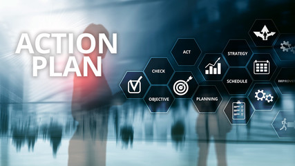 Action Plan Strategy Planning Vision Direction. Financial concept on blurred background