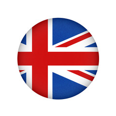 Grunge flag of Great Britain, UK. Isolated English banner with scratched texture in circle shape. Vector icon of flag of England with marble textured background, vintage. 