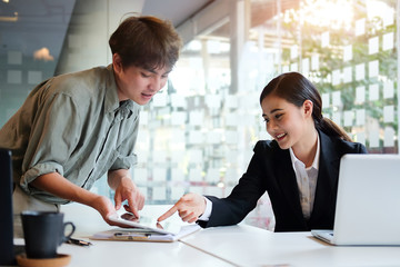 Business working in office with documents and laptop people Consulting and business planning.