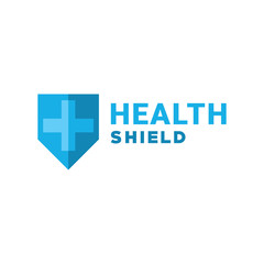 Health Shield Logo Design With Flat Style. Geometric Logotype. Care And Therapy Emblem For Clinic. Protect Icon For Corporate. Creative And Modern Healthcare Graphic Idea