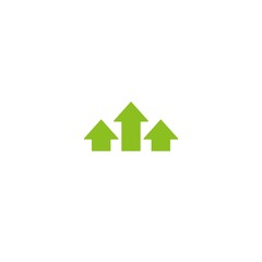 three green arrows up icon. Isolated on white. Upload icon. Upgrade sign.
