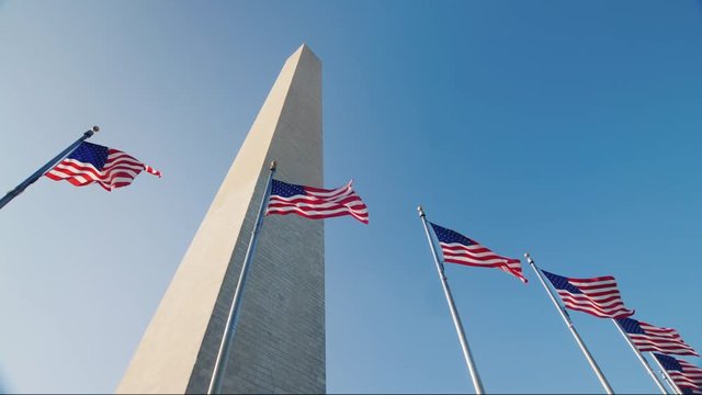 American flags and the Washington Monument