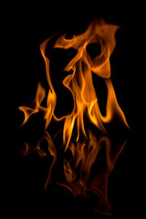 Flames with a black background. Close up.