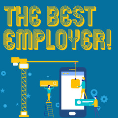 Word writing text The Best Employer. Business photo showcasing created workplace showing feel heard and empowered Staff Working Together for Common Target Goal with SEO Process Icons
