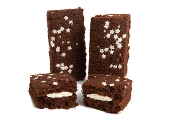 chocolate sponge cake with stars isolated