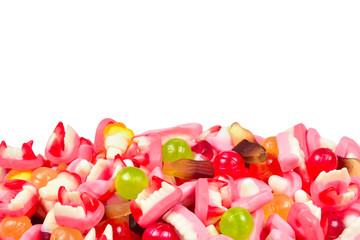 Assorted gummy candies. Top view. Jelly  sweets.