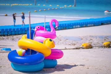 Colored ring on the beach at coral island or Koh Larn ,Pattaya Thailand