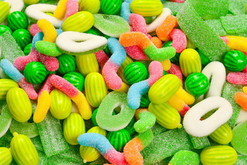 Assorted gummy candies. Top view. Jelly  sweets.