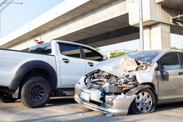 Car get damaged by accident on the road.