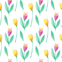 Pattern with pink and yellow flowers