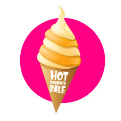 hot summer sale label or tag with melting ice cream. Vector hot summer sale pink banner or icon.