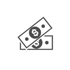 Black bank note with dollar sign. Flat icon isolated on white. Money pictogram. Dollar and cash, coin